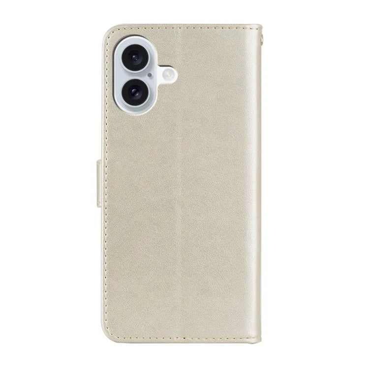 For iPhone 16 Plus Case Owl Flower Imprinted Leather Cover Wallet with Strap