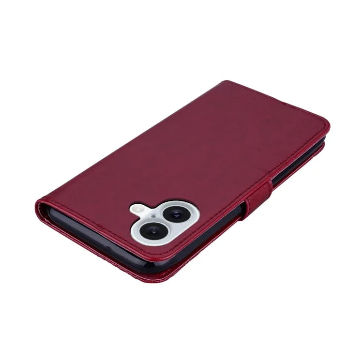 For iPhone 16 Plus Case Owl Flower Imprinted Leather Cover Wallet with Strap