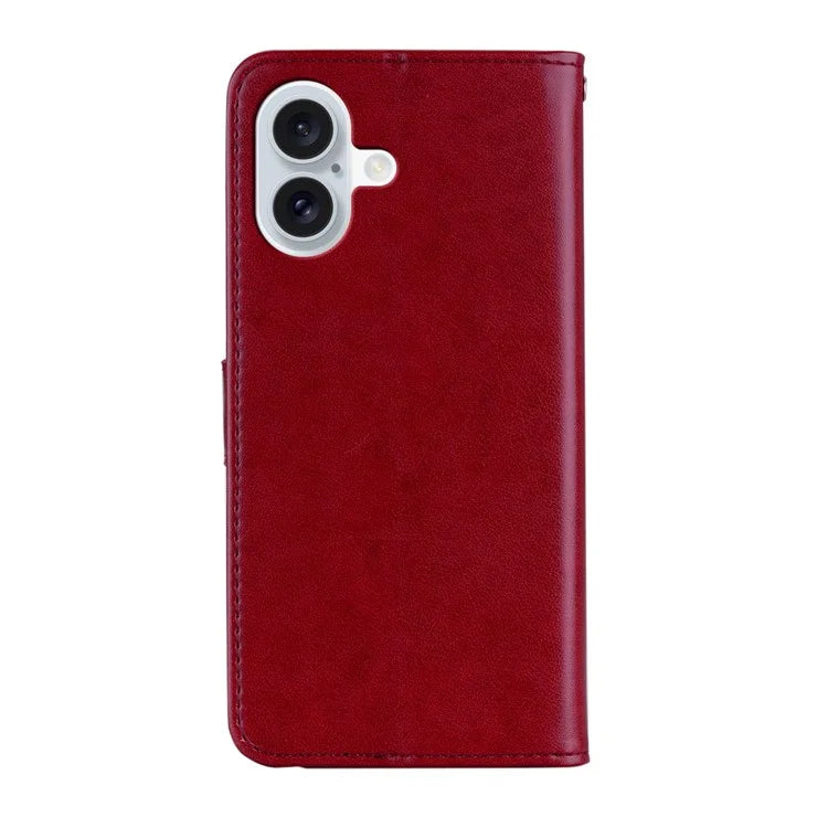 For iPhone 16 Plus Case Owl Flower Imprinted Leather Cover Wallet with Strap