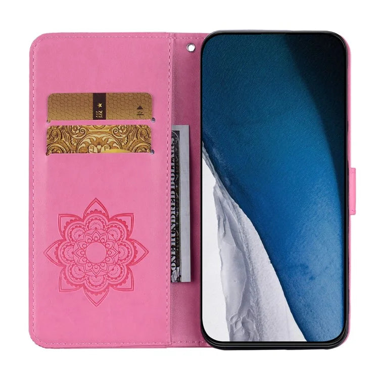 For iPhone 16 Plus Case Owl Flower Imprinted Leather Cover Wallet with Strap