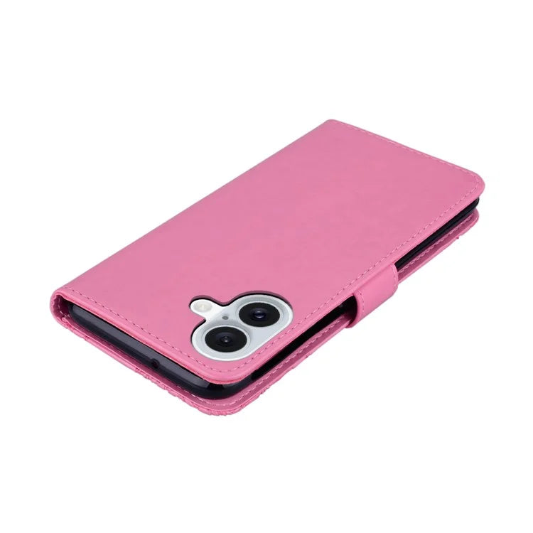 For iPhone 16 Plus Case Owl Flower Imprinted Leather Cover Wallet with Strap