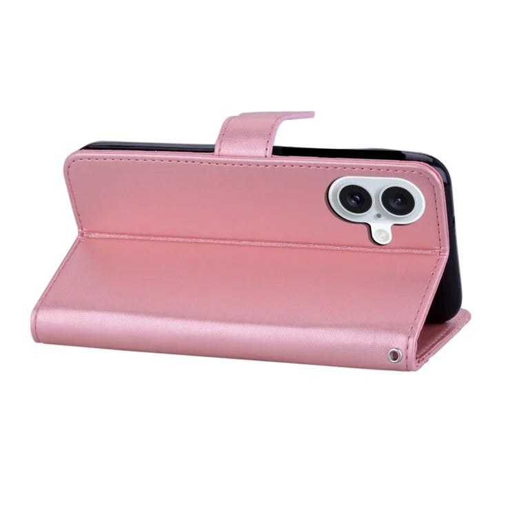 For iPhone 16 Plus Case Owl Flower Imprinted Leather Cover Wallet with Strap