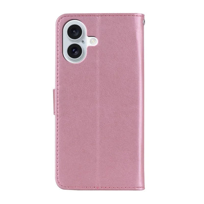 For iPhone 16 Plus Case Owl Flower Imprinted Leather Cover Wallet with Strap
