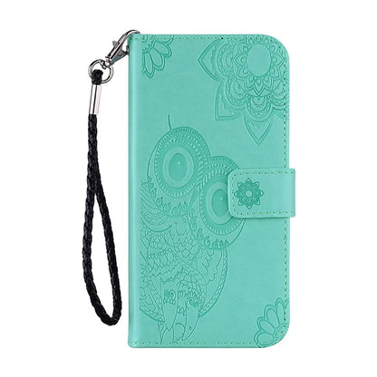 For iPhone 16 Case Owl Flower Imprinted Leather Cover Wallet with Strap