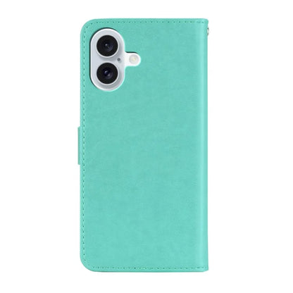For iPhone 16 Case Owl Flower Imprinted Leather Cover Wallet with Strap