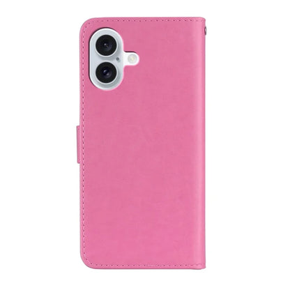 For iPhone 16 Case Owl Flower Imprinted Leather Cover Wallet with Strap