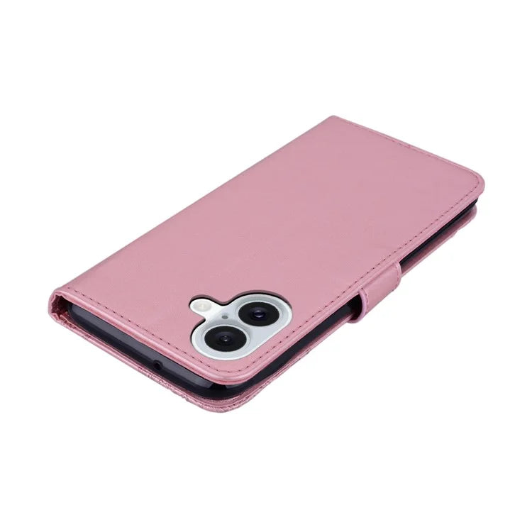 For iPhone 16 Case Owl Flower Imprinted Leather Cover Wallet with Strap