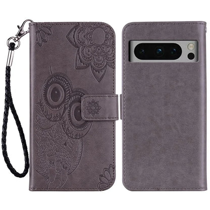 For Google Pixel 9 Pro XL Case Owl Flower Imprinted Leather Cover Wallet with Strap