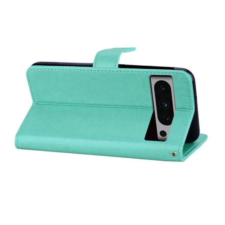 For Google Pixel 9 Pro XL Case Owl Flower Imprinted Leather Cover Wallet with Strap