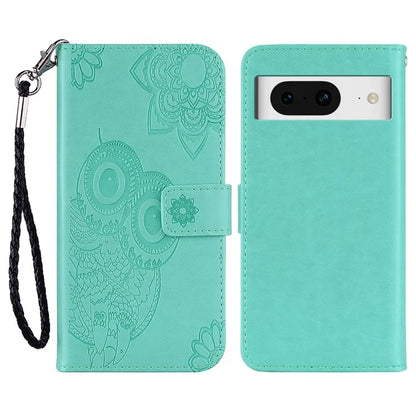For Google Pixel 9 Pro  /  Pixel 9 Case Owl Flower Imprinted Leather Cover Wallet with Strap