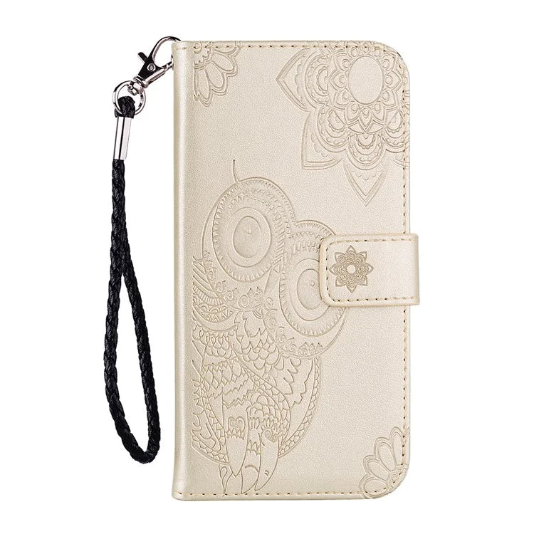For Google Pixel 9 Pro  /  Pixel 9 Case Owl Flower Imprinted Leather Cover Wallet with Strap
