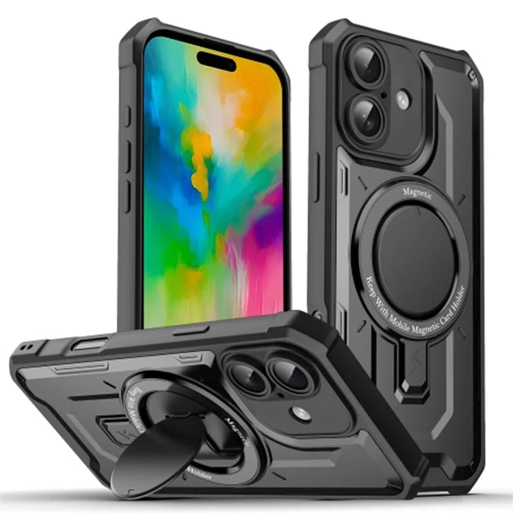 For iPhone 16 Case Compatible with MagSafe Kickstand TPU+PC Phone Cover