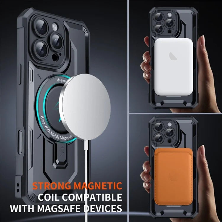 For iPhone 16 Case Compatible with MagSafe Kickstand TPU+PC Phone Cover