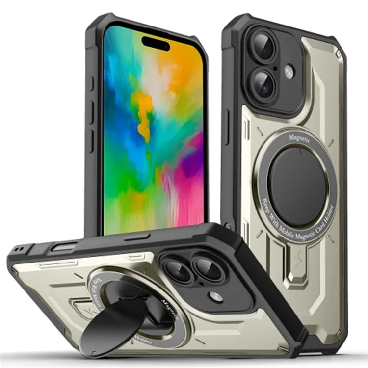 For iPhone 16 Case Compatible with MagSafe Kickstand TPU+PC Phone Cover