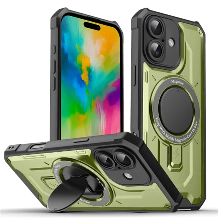 For iPhone 16 Case Compatible with MagSafe Kickstand TPU+PC Phone Cover
