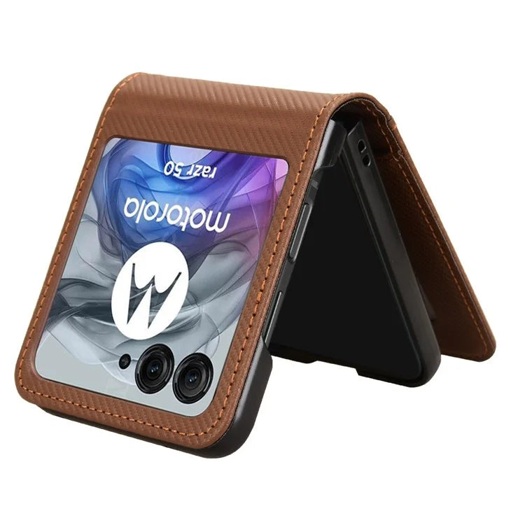 For Motorola Razr 50 5G Case PU Leather+PC Card Holder Mobile Phone Cover