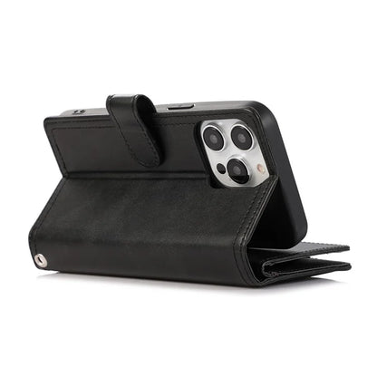 For iPhone 16 Pro Case Split Leather Magnetic Wallet Phone Protector with Wrist Strap