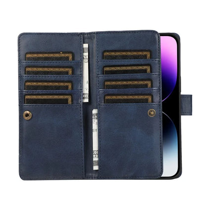For iPhone 16 Pro Case Split Leather Magnetic Wallet Phone Protector with Wrist Strap