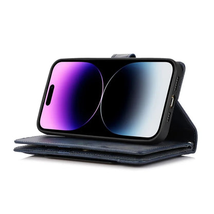 For iPhone 16 Pro Case Split Leather Magnetic Wallet Phone Protector with Wrist Strap