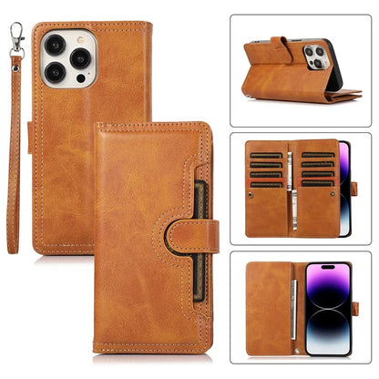 For iPhone 16 Pro Case Split Leather Magnetic Wallet Phone Protector with Wrist Strap