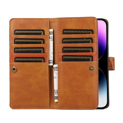 For iPhone 16 Pro Case Split Leather Magnetic Wallet Phone Protector with Wrist Strap