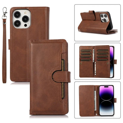 For iPhone 16 Pro Case Split Leather Magnetic Wallet Phone Protector with Wrist Strap