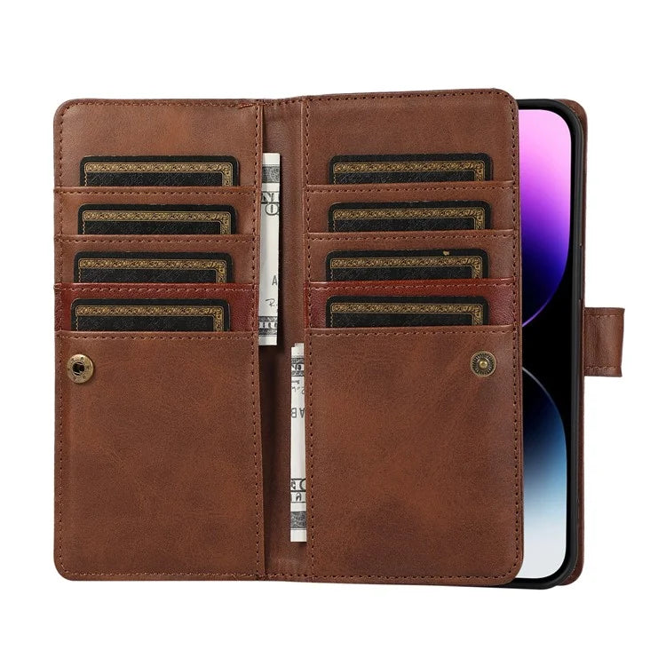 For iPhone 16 Pro Case Split Leather Magnetic Wallet Phone Protector with Wrist Strap
