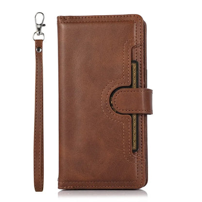 For iPhone 16 Pro Case Split Leather Magnetic Wallet Phone Protector with Wrist Strap