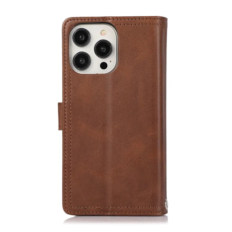 For iPhone 16 Pro Case Split Leather Magnetic Wallet Phone Protector with Wrist Strap