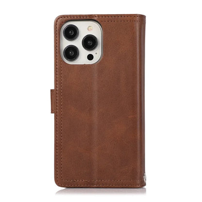For iPhone 16 Pro Case Split Leather Magnetic Wallet Phone Protector with Wrist Strap