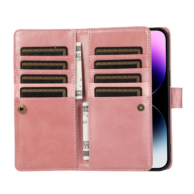 For iPhone 16 Pro Case Split Leather Magnetic Wallet Phone Protector with Wrist Strap