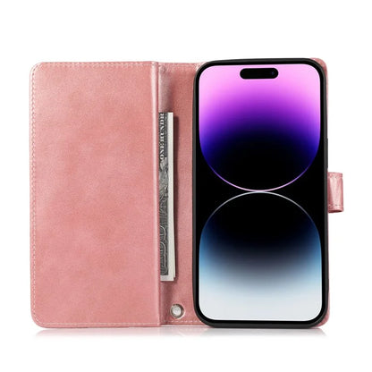 For iPhone 16 Pro Case Split Leather Magnetic Wallet Phone Protector with Wrist Strap