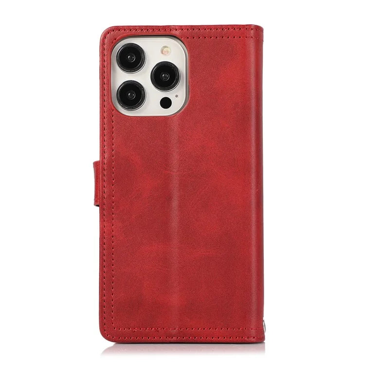 For iPhone 16 Pro Case Split Leather Magnetic Wallet Phone Protector with Wrist Strap
