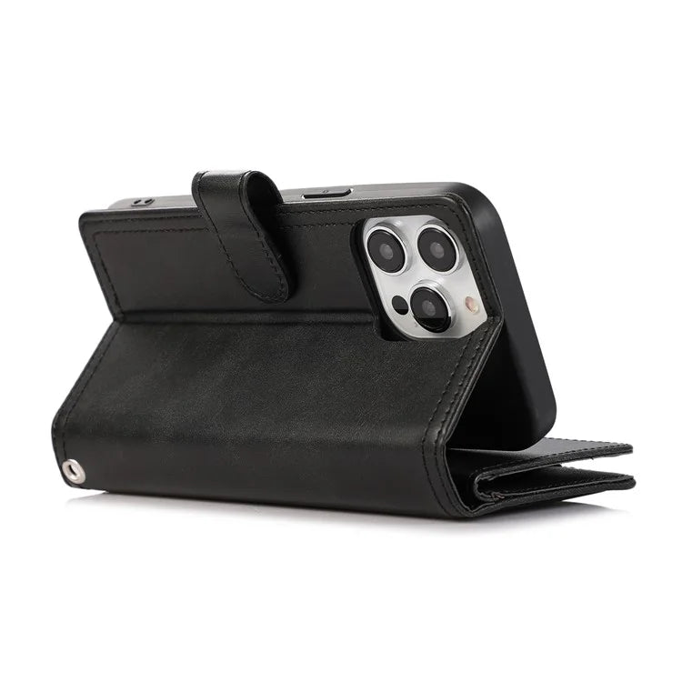 For iPhone 16 Pro Max Case Split Leather Magnetic Wallet Phone Protector with Wrist Strap