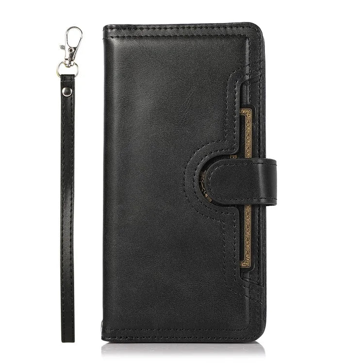 For iPhone 16 Pro Max Case Split Leather Magnetic Wallet Phone Protector with Wrist Strap