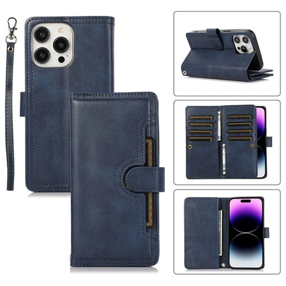 For iPhone 16 Pro Max Case Split Leather Magnetic Wallet Phone Protector with Wrist Strap