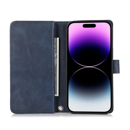 For iPhone 16 Pro Max Case Split Leather Magnetic Wallet Phone Protector with Wrist Strap