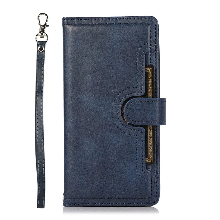 For iPhone 16 Pro Max Case Split Leather Magnetic Wallet Phone Protector with Wrist Strap