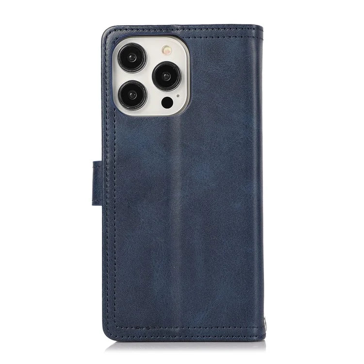 For iPhone 16 Pro Max Case Split Leather Magnetic Wallet Phone Protector with Wrist Strap