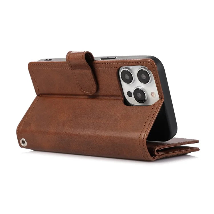 For iPhone 16 Pro Max Case Split Leather Magnetic Wallet Phone Protector with Wrist Strap