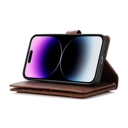 For iPhone 16 Pro Max Case Split Leather Magnetic Wallet Phone Protector with Wrist Strap