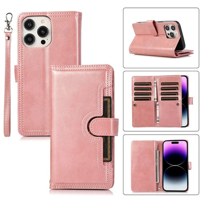 For iPhone 16 Pro Max Case Split Leather Magnetic Wallet Phone Protector with Wrist Strap