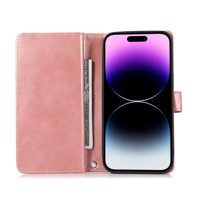 For iPhone 16 Pro Max Case Split Leather Magnetic Wallet Phone Protector with Wrist Strap