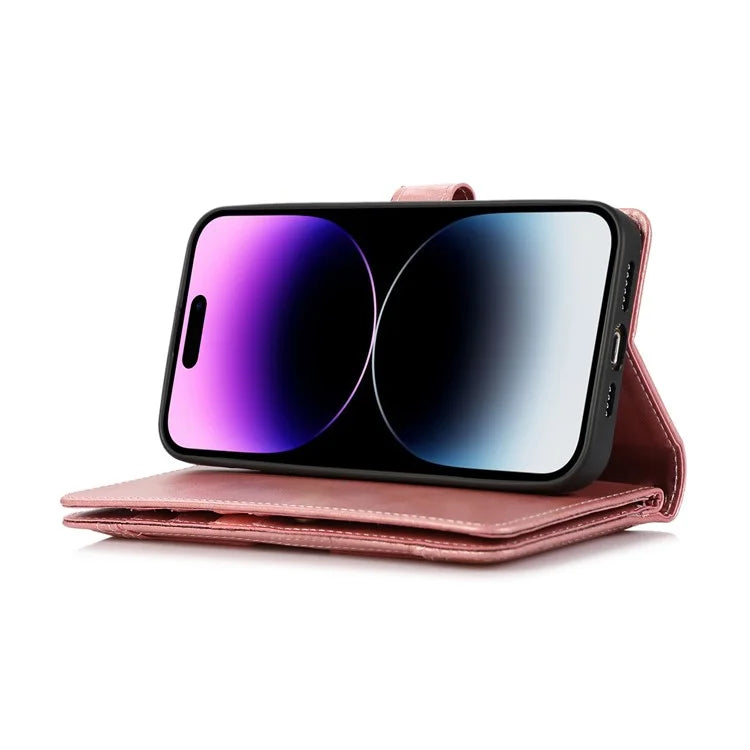 For iPhone 16 Pro Max Case Split Leather Magnetic Wallet Phone Protector with Wrist Strap