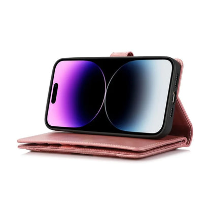 For iPhone 16 Pro Max Case Split Leather Magnetic Wallet Phone Protector with Wrist Strap