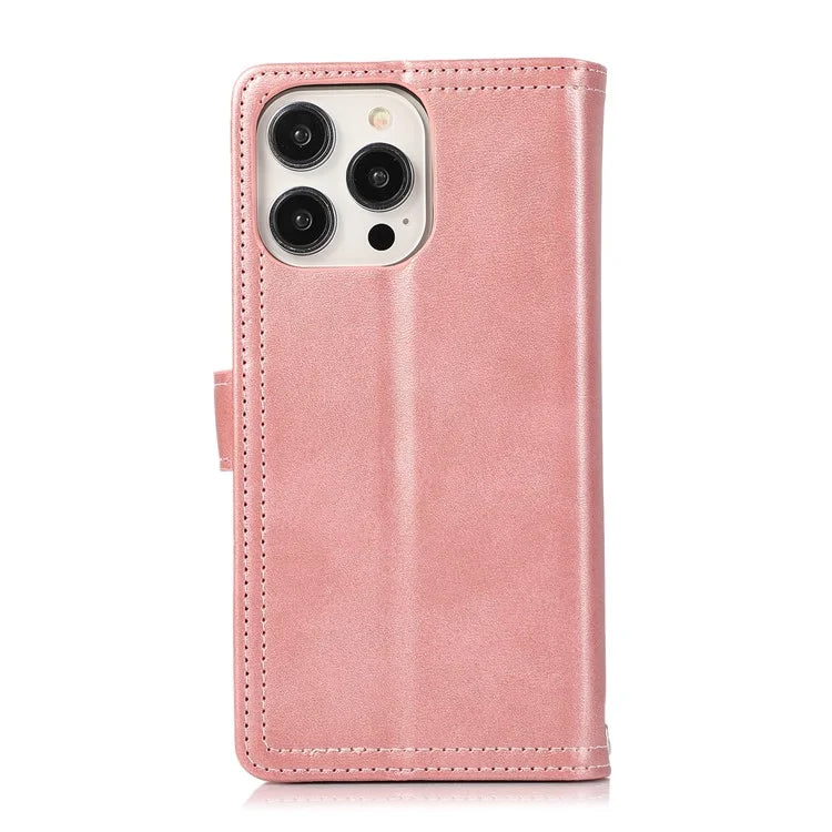 For iPhone 16 Pro Max Case Split Leather Magnetic Wallet Phone Protector with Wrist Strap
