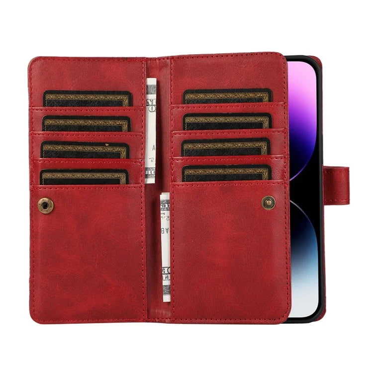 For iPhone 16 Pro Max Case Split Leather Magnetic Wallet Phone Protector with Wrist Strap