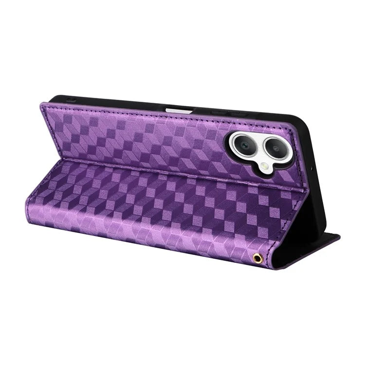 For Samsung Galaxy A06 Wallet Case Rhombus Imprinted Leather Phone Cover