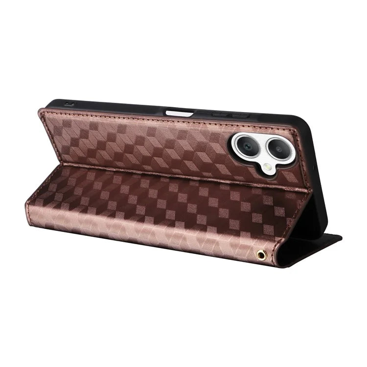 For Samsung Galaxy A06 Wallet Case Rhombus Imprinted Leather Phone Cover
