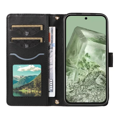 For Google Pixel 8a Case Wallet Rhombus Leather Phone Cover with Shoulder Strap, Wrist Strap